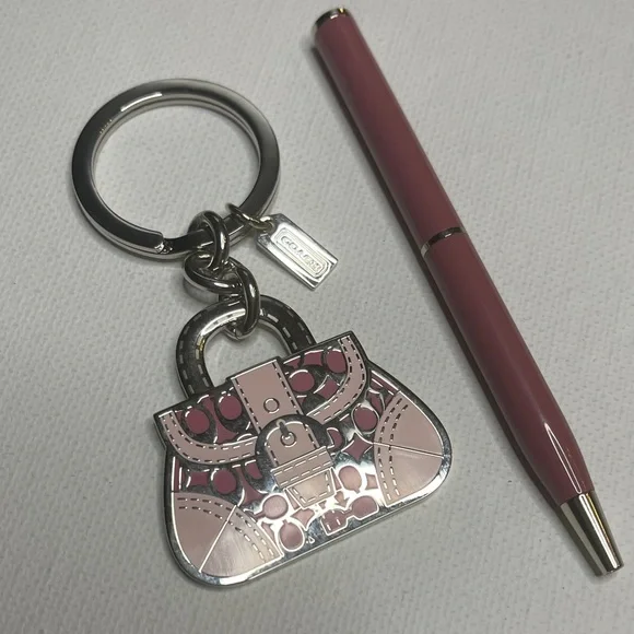 Coach Pink and Silver Purse Keychain and Coach Pen - Picture 2 of 6